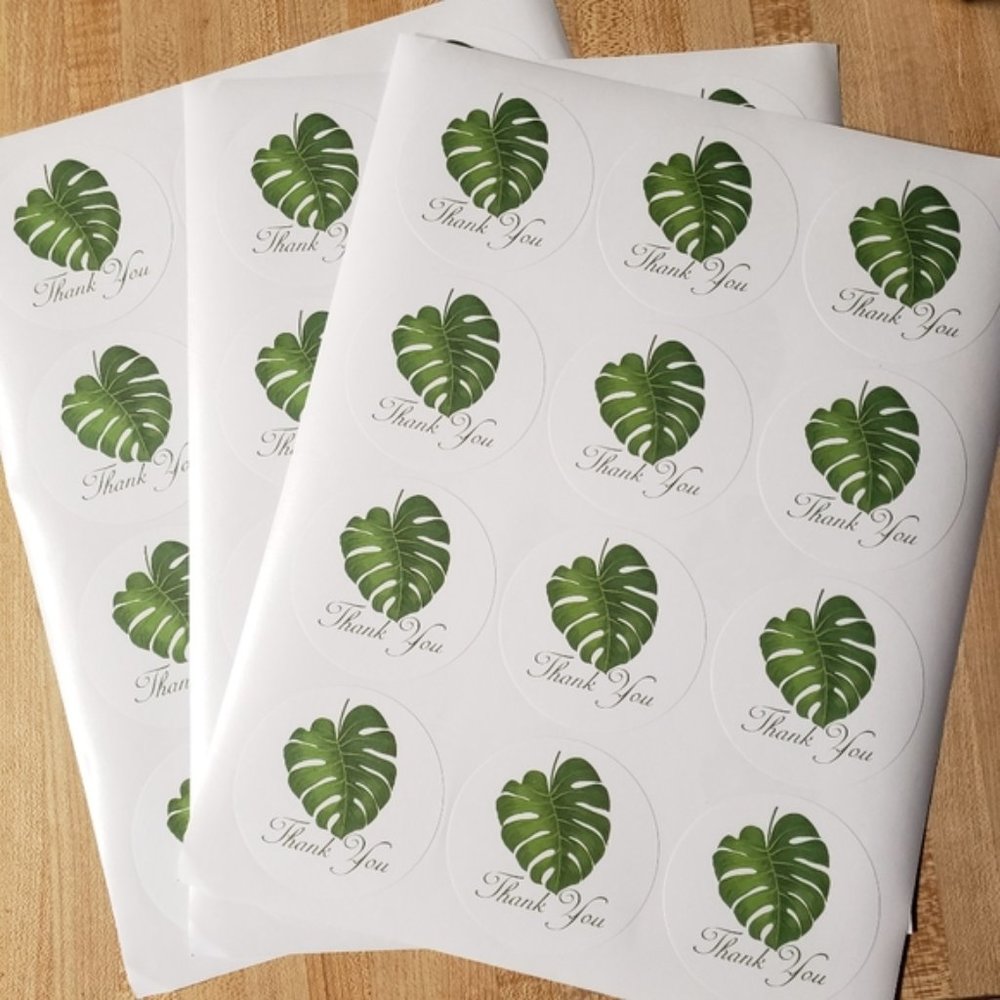 96 pieces 2.5 inches banana leaves thank you stickers